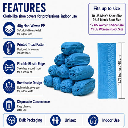 Innovative Haus Blue Disposable Shoe Covers, Non Slip Booties, 100 Pack, LG
