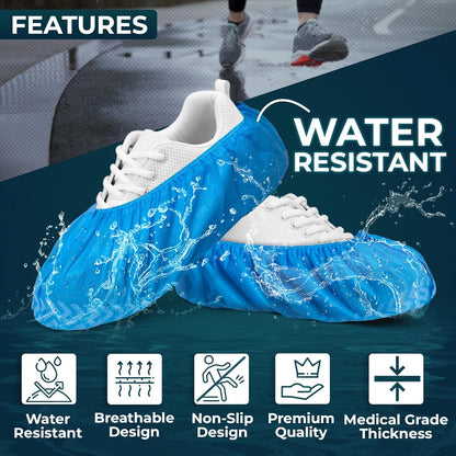 Blue Shoe Guys Premium Disposable Boot & Shoe Covers Booties | 100 Pack | Durable, Non-Slip, Non-Toxic, Water Resistant, Recyclable Protectors for Indoor & Outdoor | Large Size Fits Most Shoes