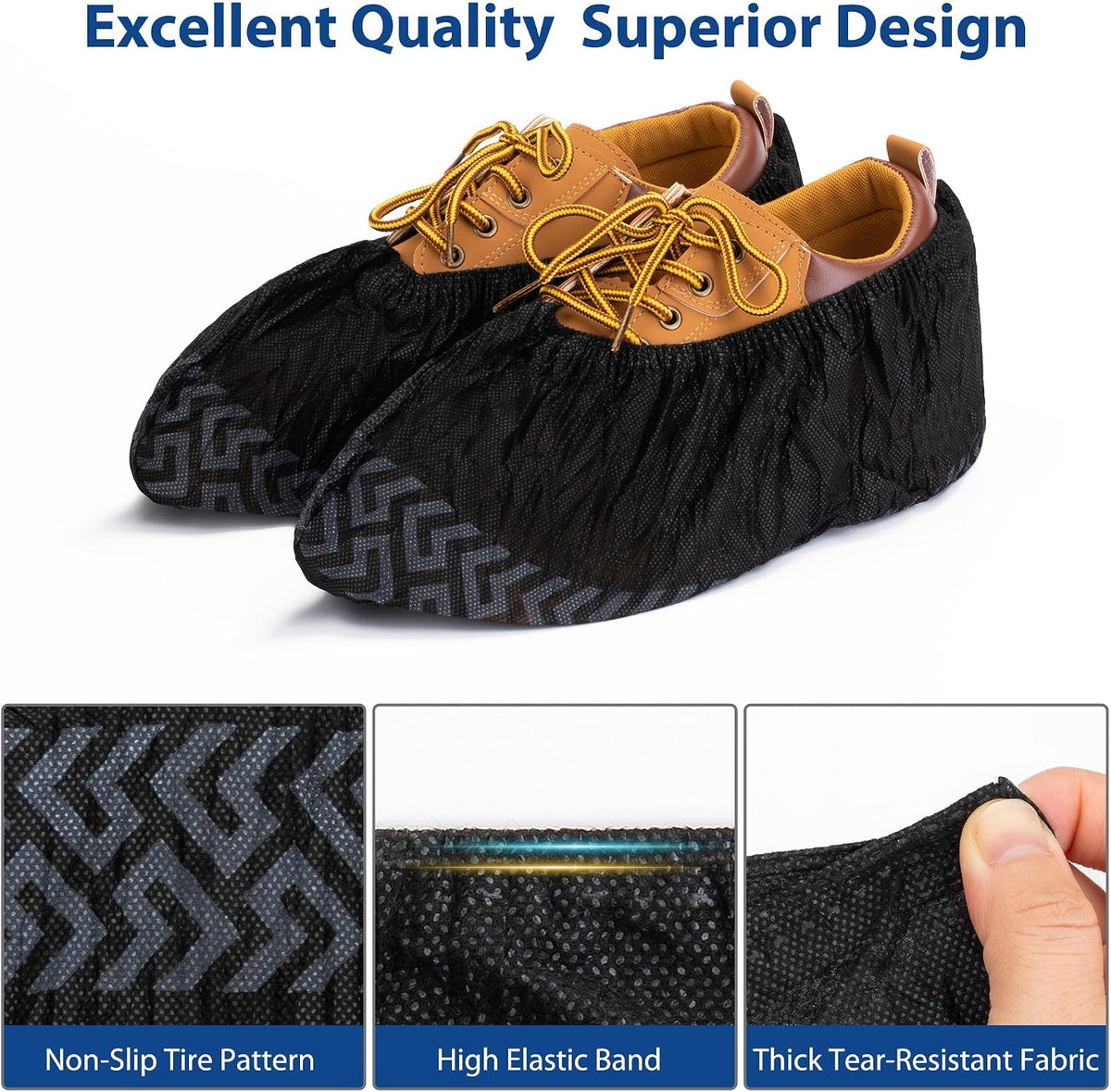 200 Pack XL Shoe Covers Disposable Non Slip - Heavy Duty Waterproof Shoe Covers & Booties for Shoes Covers - Durable Shoe Covers for Indoors Reusable Quality, Fits US Men’s Size 13 & Work Boots