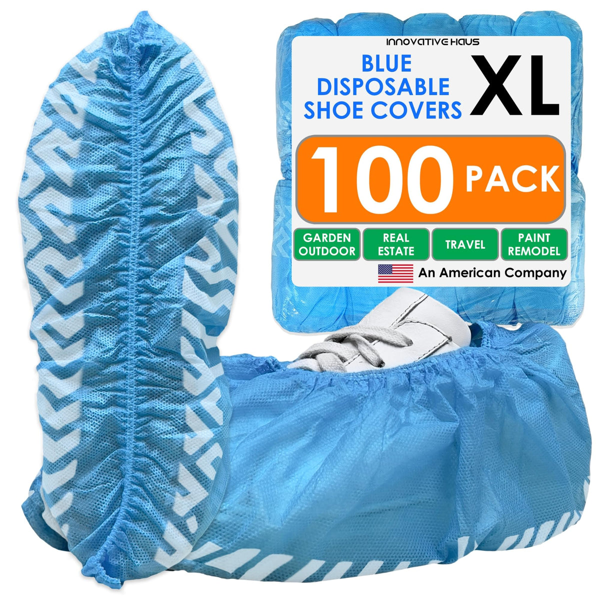 Innovative Haus Blue Disposable Shoe Covers, Non Slip Booties, 100 Pack, LG