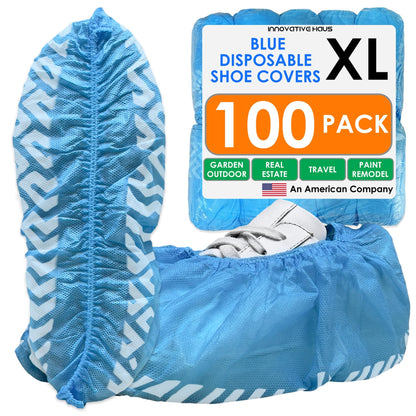 Innovative Haus Blue Disposable Shoe Covers, Non Slip Booties, 100 Pack, LG