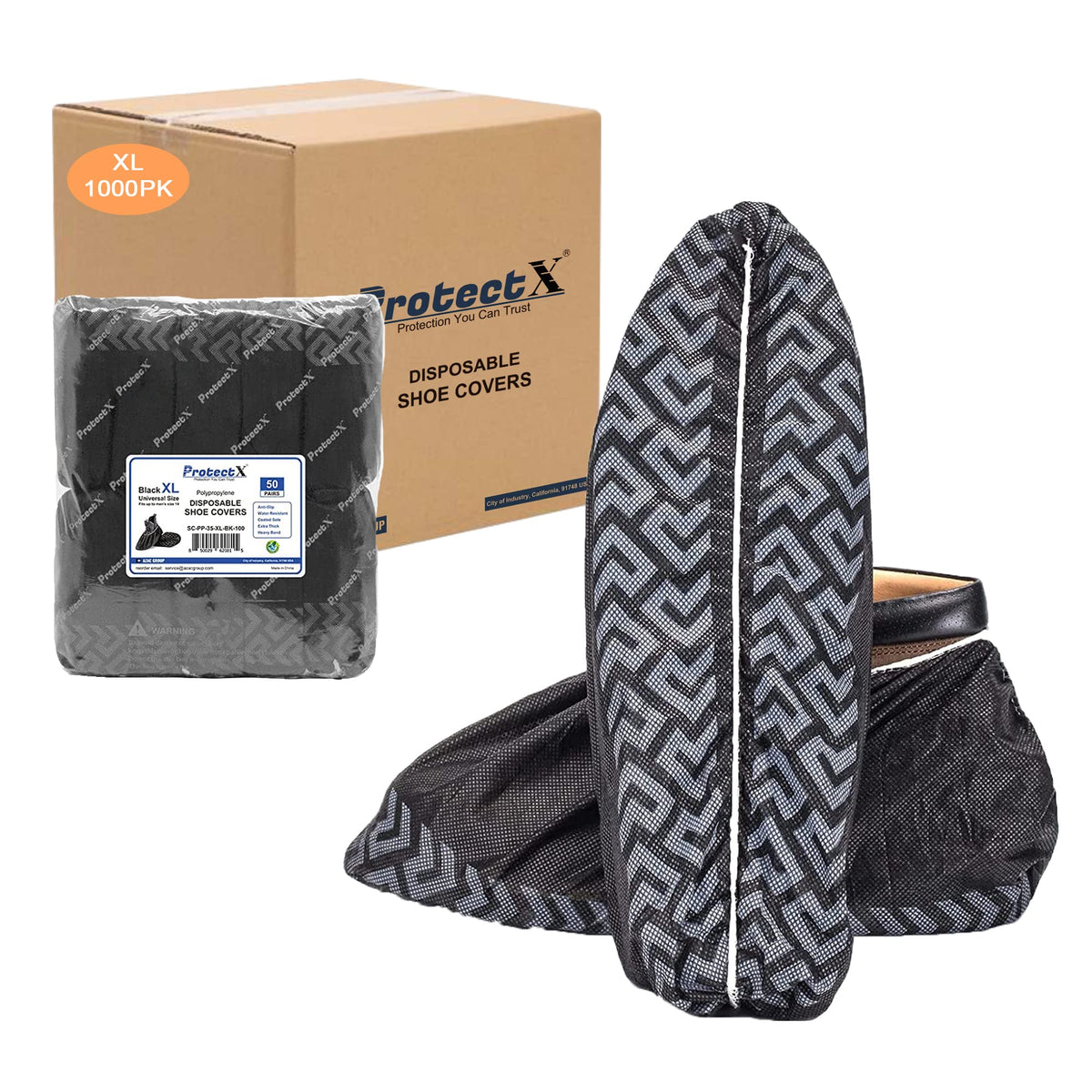 ProtectX Disposable Shoe & Boot Covers, XL Extra Large, 100-pack (50 pairs), Waterproof, Slip Resistant, Durable CPE plastic, Fits up to Men’s 14 US Size and All Women’s US Size Shoes