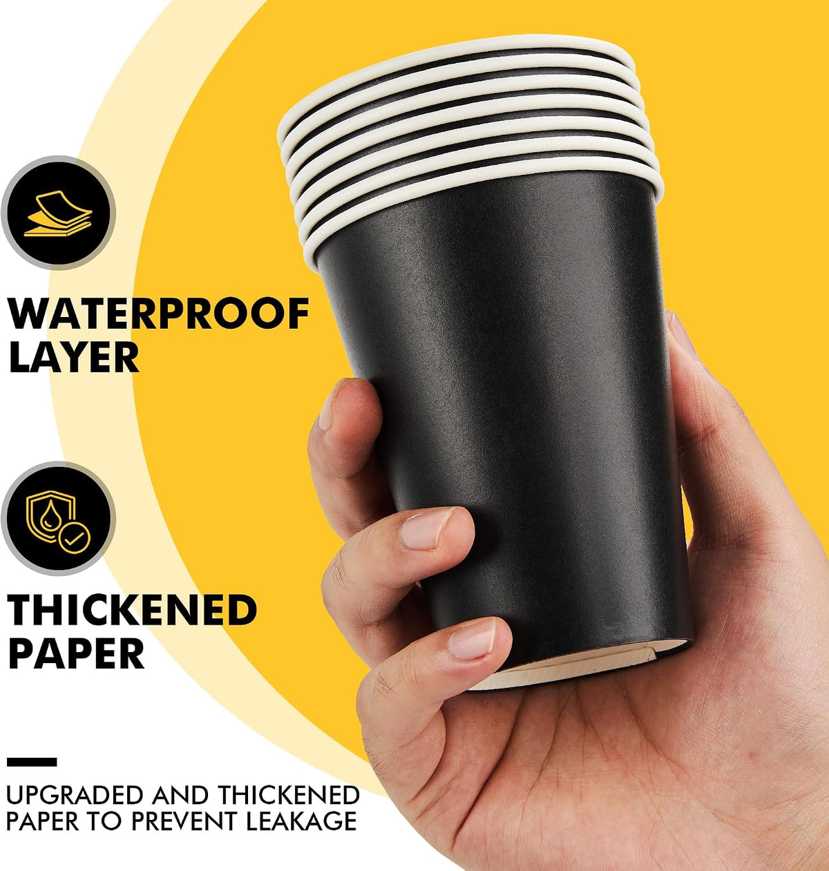 RACETOP Coffee Cups with Lids 12 oz 100 Pack, Black Cups with Sleeves