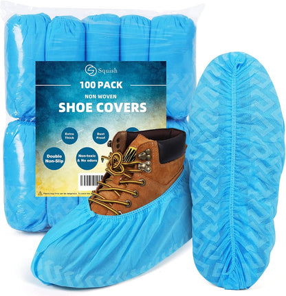 squish Shoe Covers Disposable Non Slip, Thick Extra Disposable Boot Covers Slip Proof Shoe Cover for Indoors Outdoors Recyclable Durable Protector Covers Fits Virtually Most Shoes 100 Pack(50 pairs)