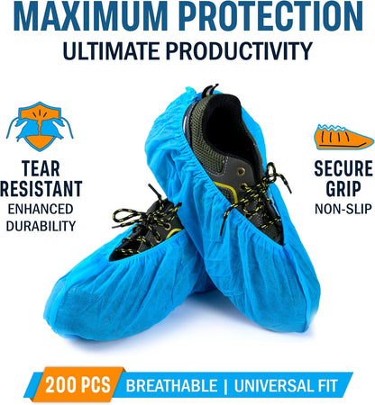 Disposable Shoe Covers Non Slip - 200 Pack (100 Pairs) Bulk Breathable