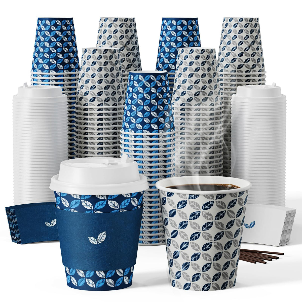 JOLLY CHEF 16 oz Paper Coffee Cups with Lids 100 Pack Disposable Hot Cups