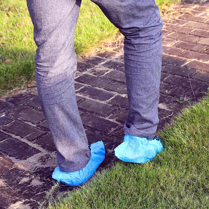 G & F Products Disposable Shoe Covers, Slip-Resistant Booties, Heavy-Duty, Water-Resistant, Elastic Band, Silicone Sole, Protects Floors, Blue, 11 US Men & 13 US Women, X-L, 100 Pcs (50 Pairs)