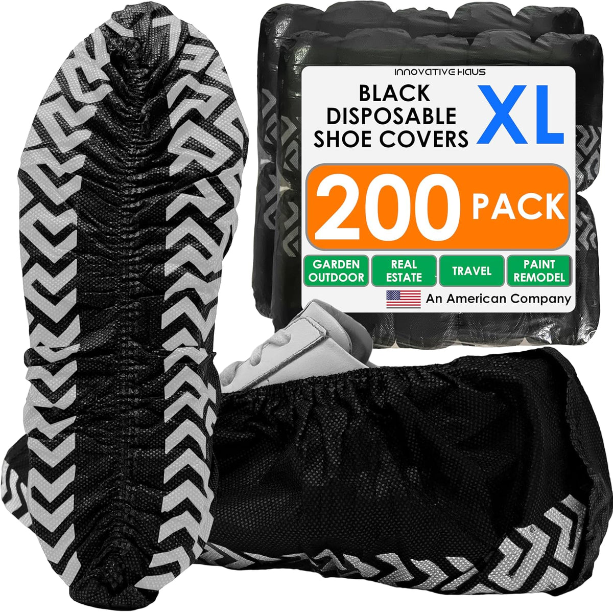 Innovative Haus Black Disposable Shoe Covers Non Slip Booties, XL, 200 Pack