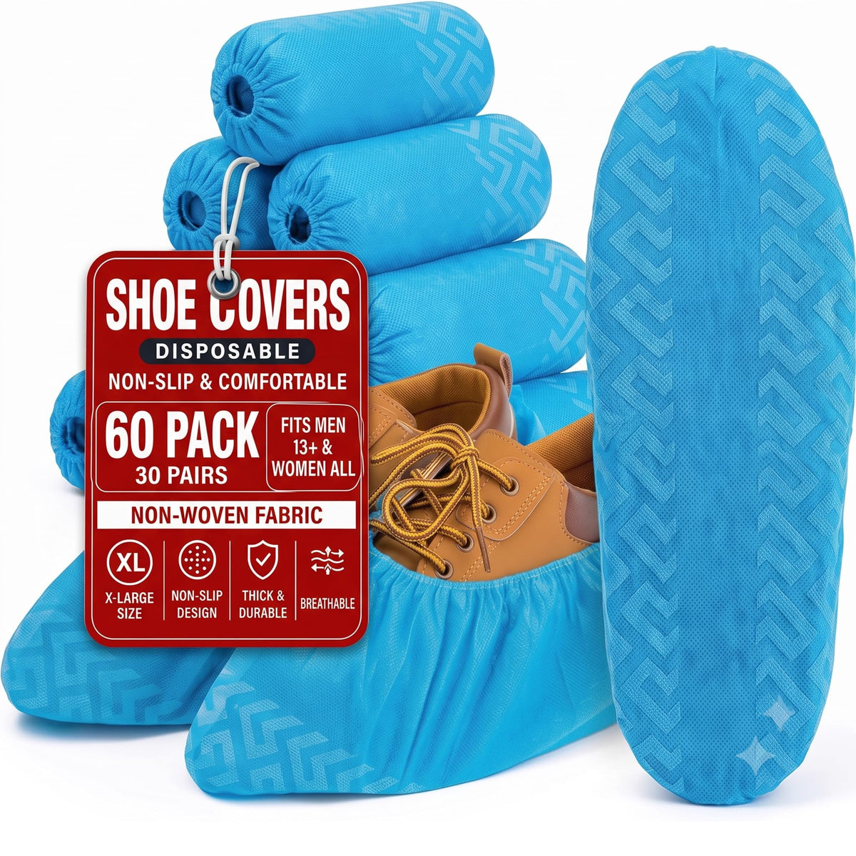 Disposable Shoe Covers, 60 Pack XL Non-Woven Booties, Breathable & Stretchable, Fits Most Shoes, Floor & Carpet Protector for Guests, Real Estate Showings, Contractors, Cleaning