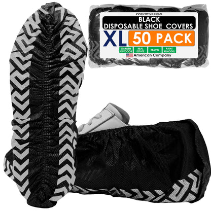 Innovative Haus Black Disposable Shoe Covers Non Slip Booties, XL, 200 Pack