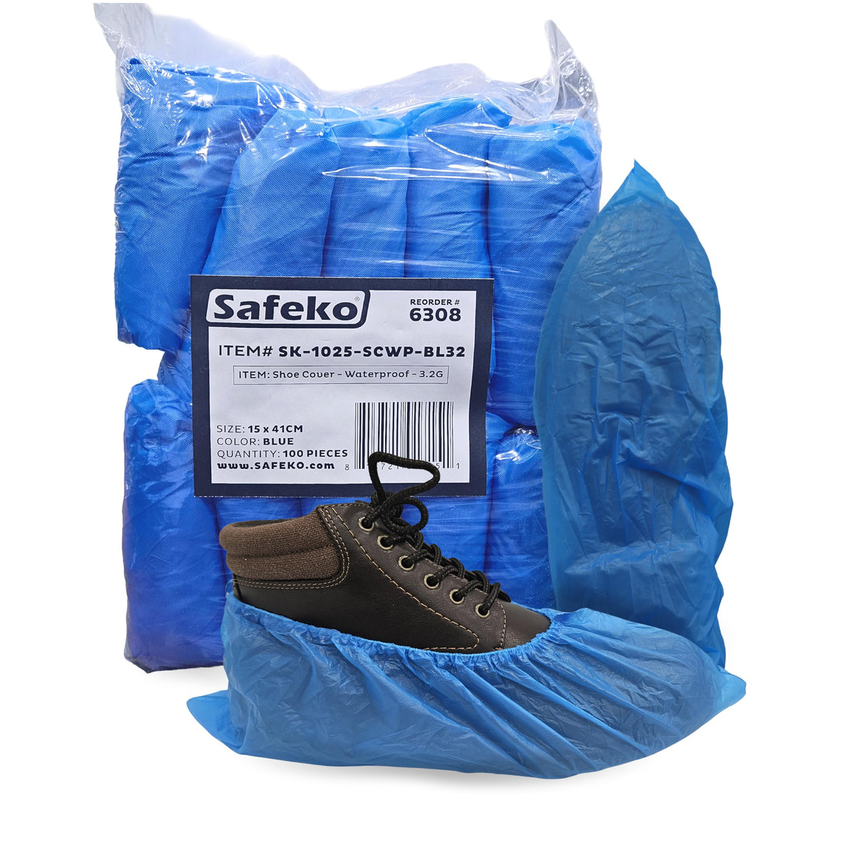 Premium Disposable Boot & Shoe Covers Booties, Durable, Non-Slip, Non-Toxic, Recyclable Protectors, Fits Most Shoes - Blue - Pack of 100 (50 Pairs)