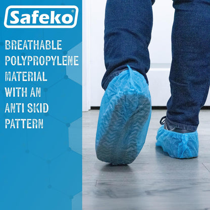 Premium Disposable Boot & Shoe Covers Booties, Durable, Non-Slip, Non-Toxic, Recyclable Protectors, Fits Most Shoes - Blue - Pack of 100 (50 Pairs)