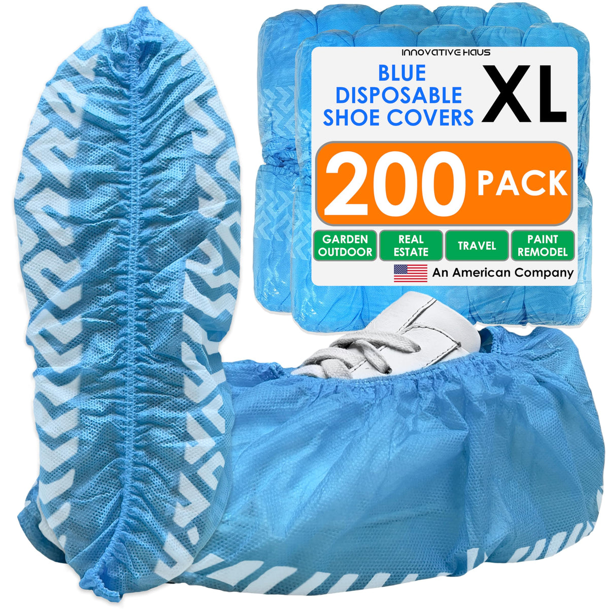 Innovative Haus Blue Disposable Shoe Covers, Non Slip Booties, 100 Pack, LG