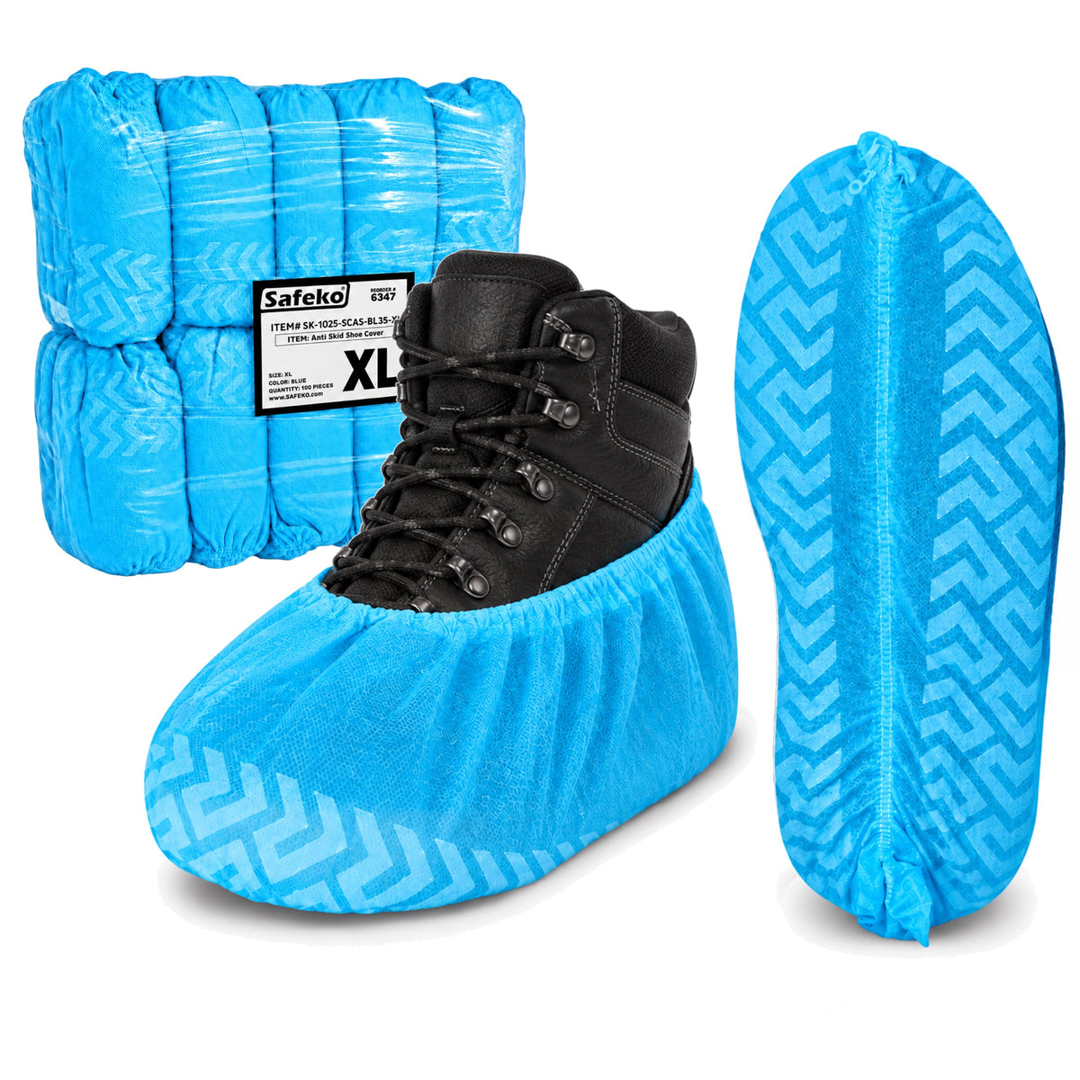 Premium Disposable Boot & Shoe Covers Booties, Durable, Non-Slip, Non-Toxic, Recyclable Protectors, Fits Most Shoes - Blue - Pack of 100 (50 Pairs)
