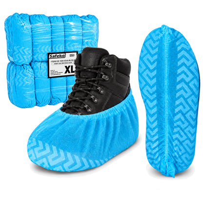 Premium Disposable Boot & Shoe Covers Booties, Durable, Non-Slip, Non-Toxic, Recyclable Protectors, Fits Most Shoes - Blue - Pack of 100 (50 Pairs)