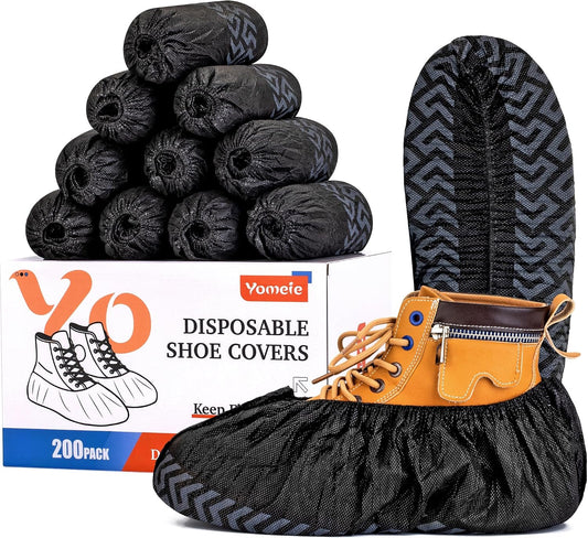 X-Large Shoe Covers Disposable [200-Pack] - Black Non-Woven Fabric Disposable Shoe Covers for Indoors, Fits Men's Size 13 | Durable, Slip-Resistant Boot Covers | Protect Floors, Shoes & Booties